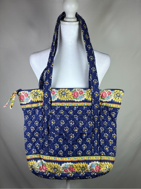 Vera Bradley Handbags - Vera Bradley Maison Blue Vintage Zippered Villager Medium Tote Bag